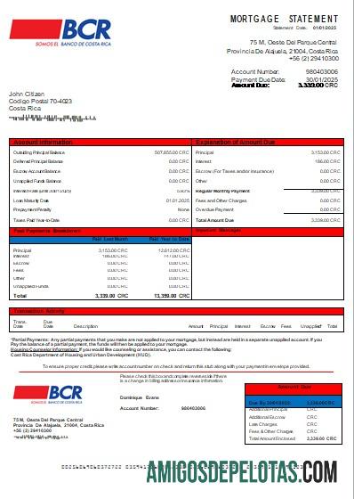 Costa Rica O Banco da Costa Rica Declaração de hipoteca bancária Scr baixar para verificação